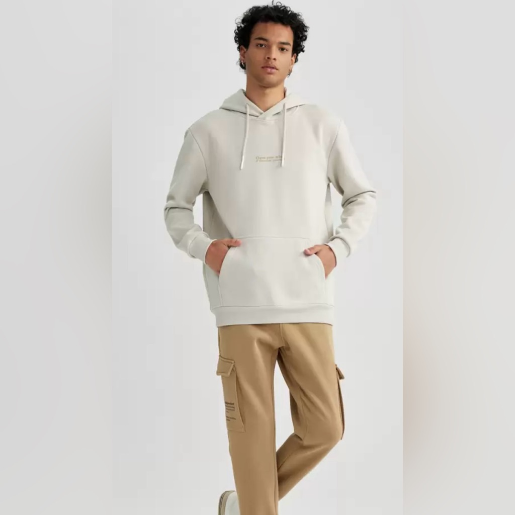 Defacto Hooded Ribbed Pullover Sweatshirt Size Xl